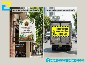 Decal PP là chất liệu cân bằng giữa độ bền và giá thành, còn Decal phản quang có khả năng phản chiếu ánh sáng trong điều kiện thiếu ánh sáng