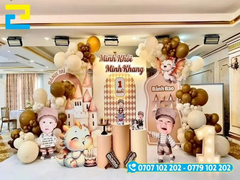 Backdrop sinh nhật in tên, ngày tháng năm sinh, tuổi, hình ảnh của nhân vật chính,...