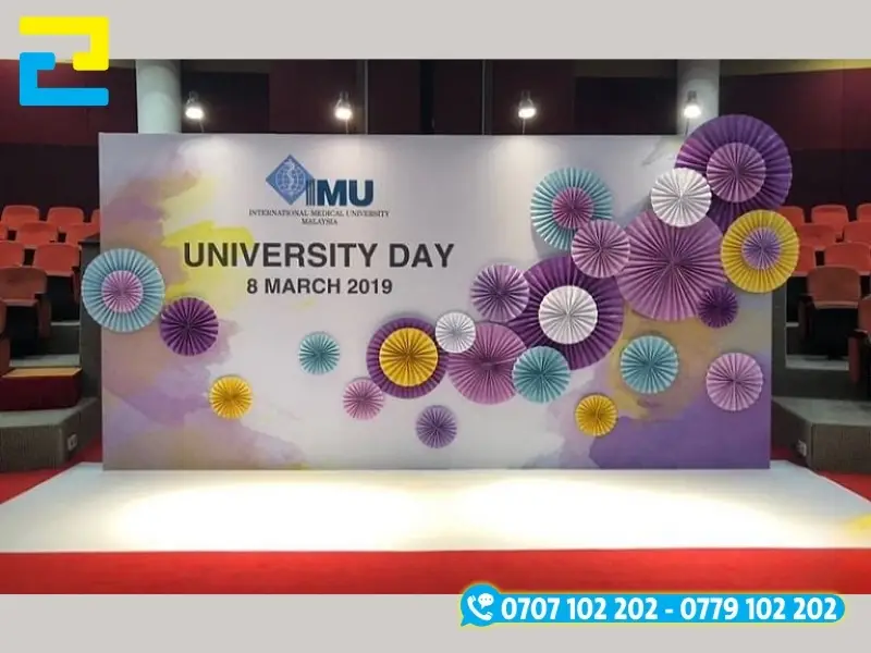 Backdrop sự kiện có nhiều loại như: lễ kỷ niệm, tiệc tất niên, team building, ngày hội gia đình,...