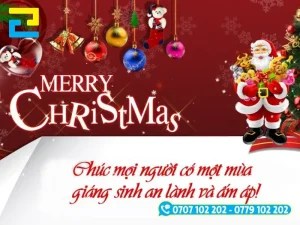Băng rôn điện máy MWG Shop sale Giáng sinh, có hình tủ lạnh, máy giặt, điện thoại