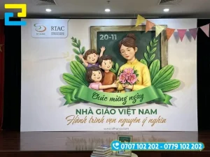 Phông nền 20/11 thường được ứng dụng để treo tại khu vực tổ chức sự kiện Ngày Nhà Giáo Việt Nam