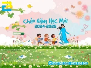 Quý khách có thể lựa chọn thêm những hình ảnh trang trí cho backdrop khai giảng thêm phần sinh động như: Lá sen, hình ảnh sách vở,...