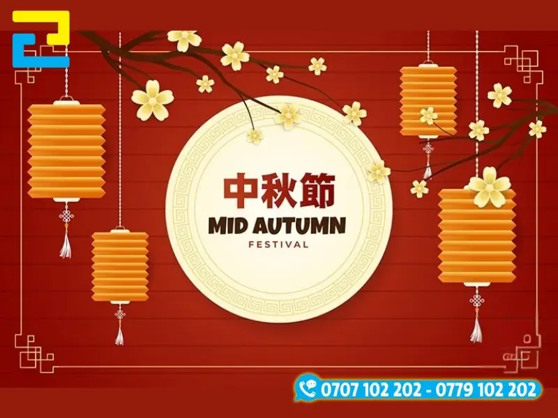 Mẫu 20: Phông nền có tông màu đỏ chủ đạo nổi bật, có hình ảnh lồng đèn, cây mai,… đẹp mắt, phông nền có kiểu chữ đơn giản