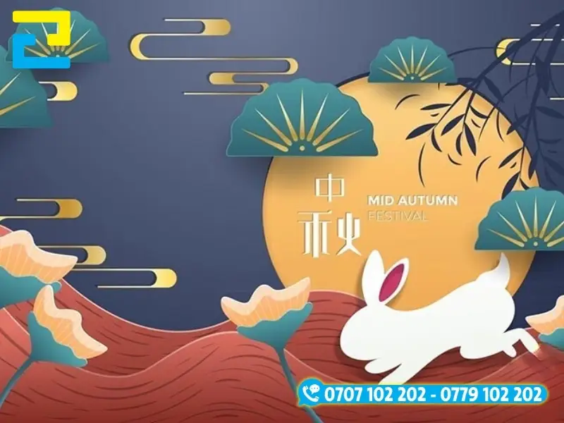Mẫu 4: Phông nền có tông màu xanh dương – nâu, có hình ảnh cánh quạt, hình con thỏ,… được thiết kế đẹp mắt, phông nền có kiểu chữ đơn giản