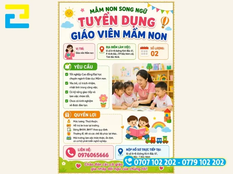 Mẫu phông nền tuyển dụng giáo viên mầm non