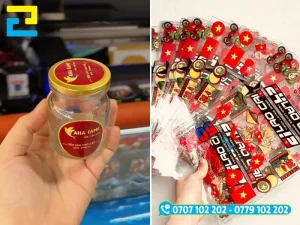 Mẫu ứng dụng in nhãn dán dập nổi trên các bao bì chai lọ mỹ phẩm, nước hoa và hộp yến sào