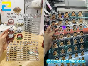 Thành phẩm in nhãn hình baby bằng công nghệ in UV flatbed hiển thị rõ nét từng chi tiết nhỏ