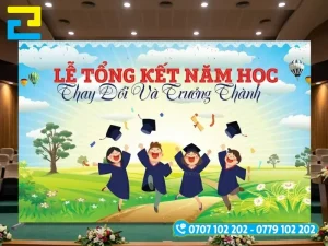 Mẫu 1: Phông nền lễ tổng kết năm học với tông màu xanh tươi sáng và được thiết kế đơn giản