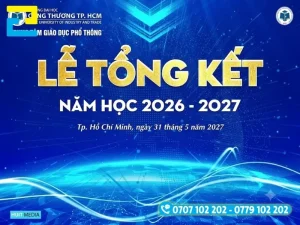 Mẫu 4: Phông nền lễ tổng kết năm học được thiết kế sang trọng, hiện đại với màu xanh chủ đạo