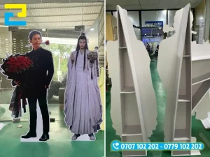 Chi tiết kết cấu ba lớp gồm bề mặt in PP, tấm nền formex cứng 5mm và khung sắt đỡ phía sau