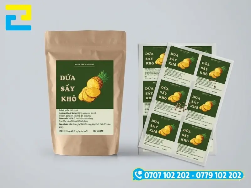 Tem nhãn dứa sấy sử dụng mực in đạt chuẩn an toàn thực phẩm, không độc hại cho người tiêu dùng