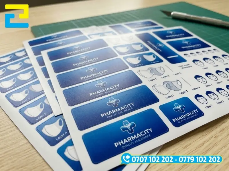 thông tin bắt buộc trên tem nhãn khẩu trang bao gồm: Vị trí in ngày sản xuất, hạn sử dụng và số lô được trình bày rõ ràng trên con tem
