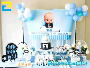 Mẫu backdrop sinh nhật cho bé trai theo phong cách hoạt hình