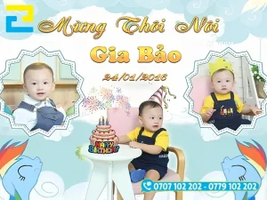 Mẫu phông nền mừng thôi nôi bé Gia Bảo