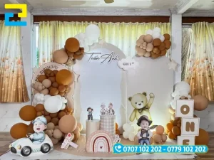 Mẫu phông nền sinh nhật cho bé tông màu nâu chủ đạo