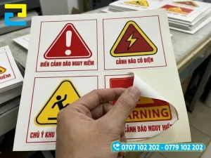 Mẫu tem cảnh báo điện giật bằng decal nhựa PVC có màng bảo vệ chống trầy xước và kháng nước