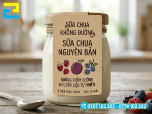 Tem nhãn chất liệu decal giấy kraft nền nâu in font chữ viết tay dành cho dòng sữa chua tự nhiên