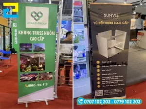 Standee cuốn bề mặt tấm nhựa PP mỏng dẻo chuyên dụng hiển thị nội dung sắc nét khi căng trên khung.