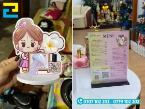 Ứng dụng thực tế của kệ menu mica tại quầy thu ngân, bàn phục vụ nhà hàng và bàn thông tin sự kiện