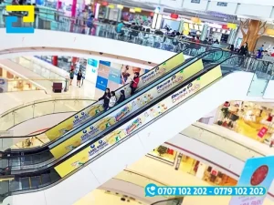 Xưởng In Ấn 2H thi công, in ấn decal quảng cáo dán thang cuốn