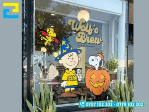 Decal trắng sữa dán kính, dán tường mùa Halloween