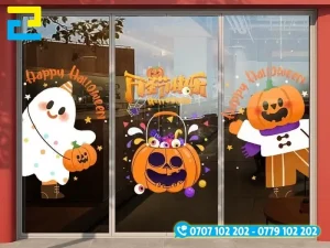 Mẫu 1: Decal dán kính Halloween bí ngô