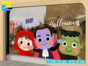 Mẫu 2: Decal dán kính Halloween chibi