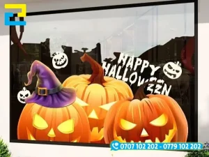 Mẫu 3: Decal dán kính Halloween bí ngô 2