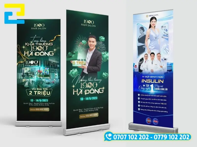 Standee cuốn nhôm, dễ dàng cuộn vào trong khung khi không sử dụng
