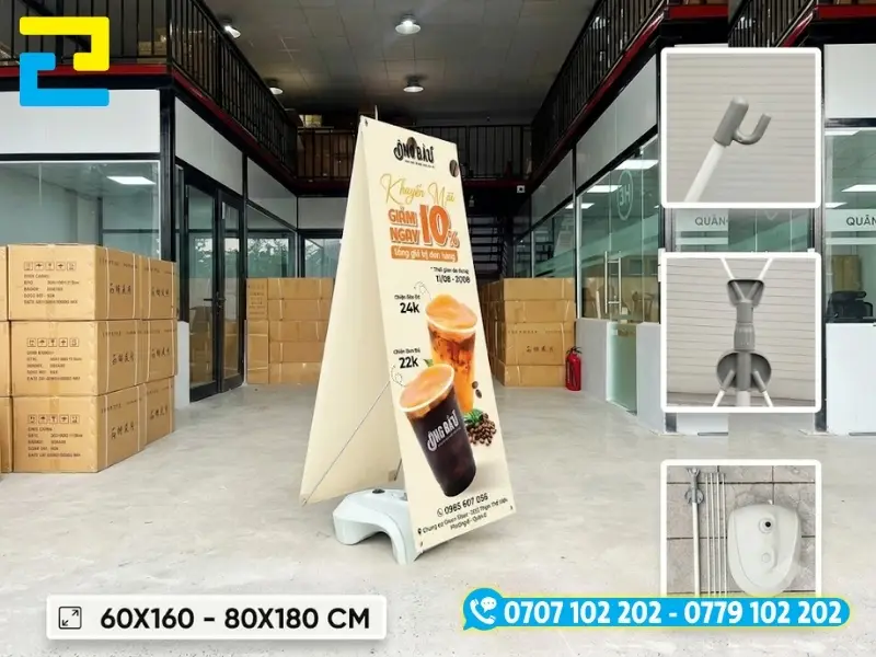 In ấn standee đế nước sắc nét, cấu tạo đế nước giúp tăng trọng lượng, chịu gió tốt