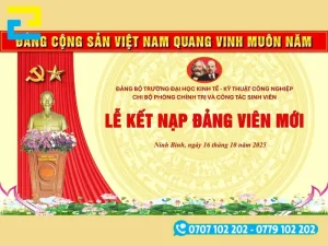 In phông nền, backdrop được sử dụng rất nhiều trong các buổi lễ kết nạp Đảng viên mới