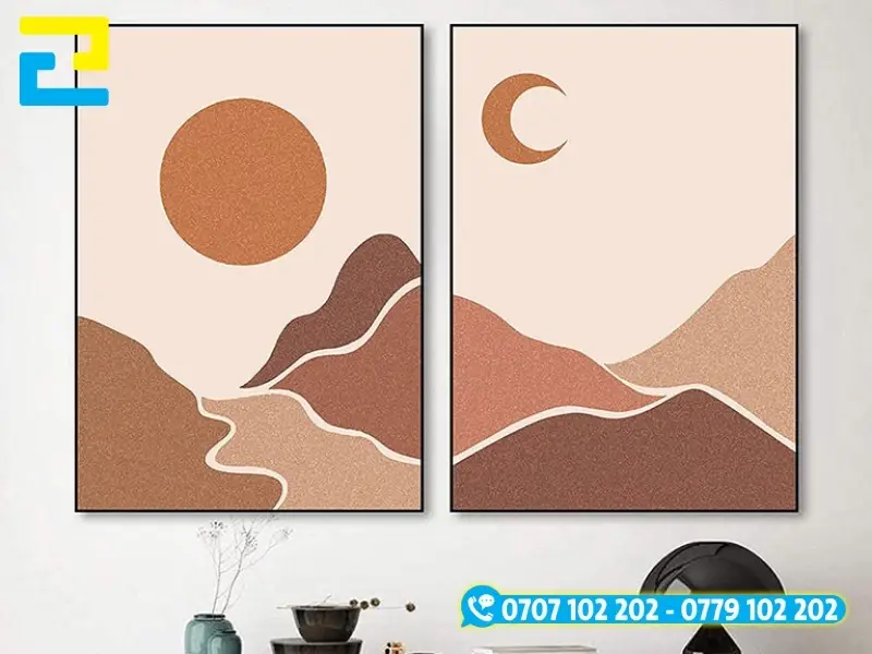 In poster dán tòngw trang trí phòng khách sang trọng, màu sắc trang nhã