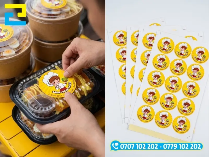 Chất liệu, kích thước, số lượng và quy cách gia công quyết định giá thành tem bánh tráng trộn.