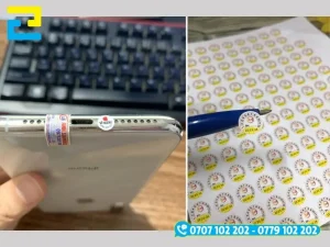 Mẫu tem bảo hành thực tế được dán trên các thiết bị điện tử, linh kiện máy tính, mỹ phẩm và phụ kiện xe