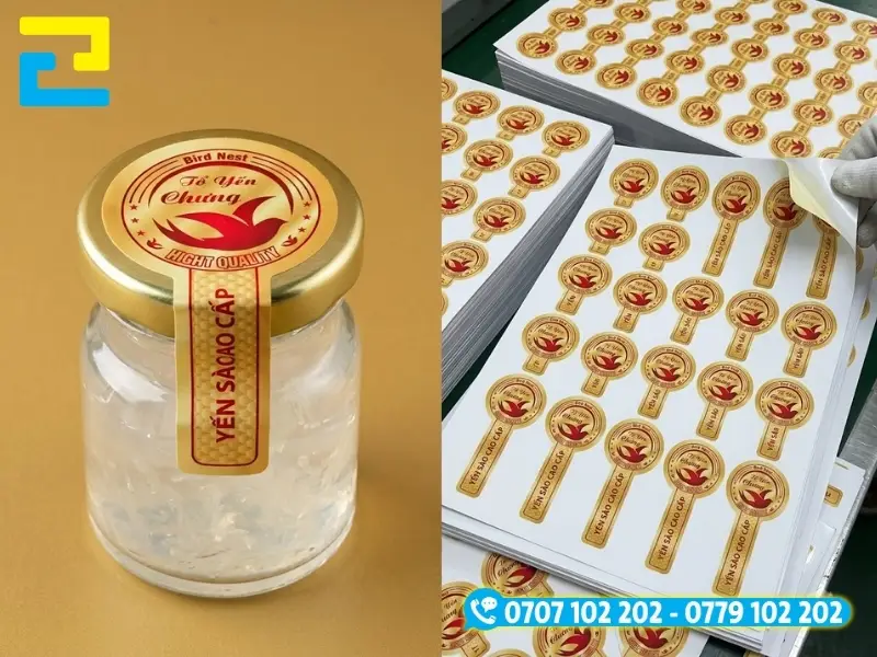 Bố cục file thiết kế tem bảo hành tiêu chuẩn bao gồm đường bế cut-line, vùng an toàn và mã QR xác thực