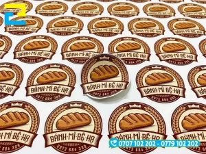 Mẫu tem nhãn bánh mì chất liệu decal nhựa sữa in UV sắc nét