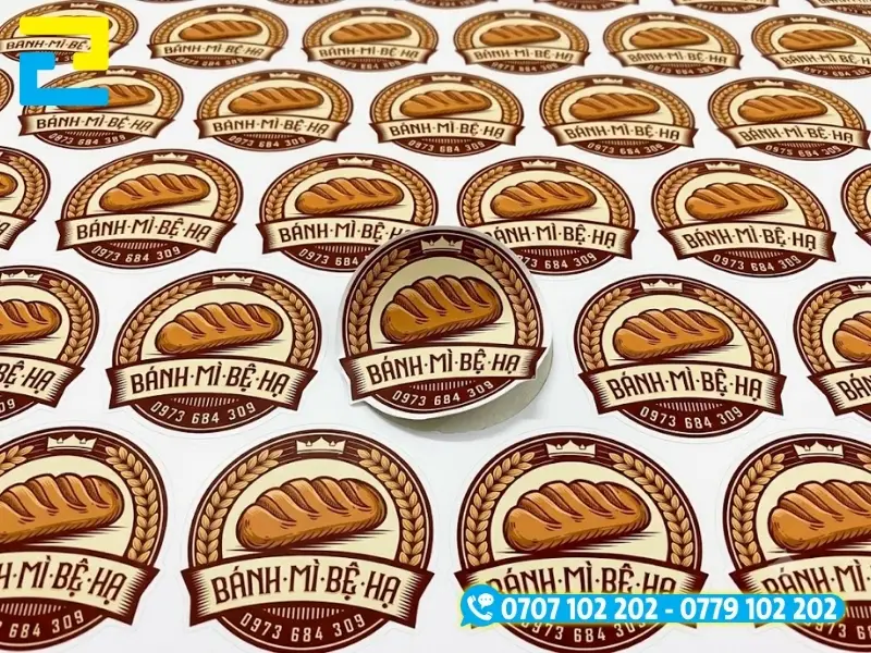 Mẫu tem nhãn bánh mì chất liệu decal nhựa sữa in UV sắc nét
