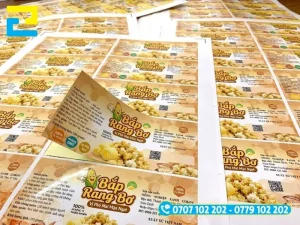 Mẫu thiết kế tem nhãn bắp rang bơ bám dính phù hợp trên các loại bao bì hộp giấy, hũ nhựa PET và lon thiếc