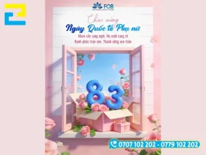 Mẫu 10: Backdrop 8/3 được thiết kế với hình ảnh minh họa đẹp mắt, phông nền có tông màu hồng chủ đạo
