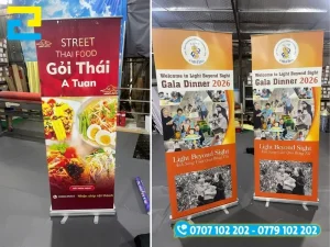 Hai kích thước tiêu chuẩn của standee cuốn nhôm là 60×160cm và 80×200cm