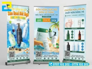 Standee cuốn nhôm sử dụng phù hợp tại gian hàng hội chợ, sự kiện di động và showroom