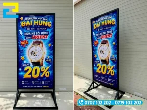 Standee ngoài trời có kết cấu khung sắt nặng và chất liệu in chống nước, chống tia UV
