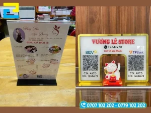 Standee để bàn mica kích thước nhỏ dùng cho quầy thu ngân và kệ trưng bày