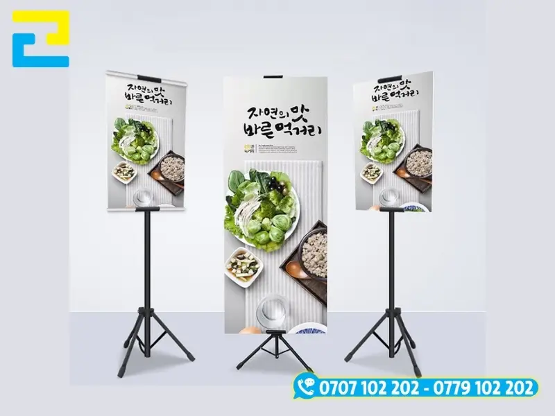 Mẫu standee khung sắt chữ T được thiết kế và gia công tại xưởng In Ấn 2H