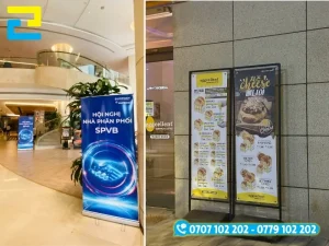Standee ngoài trời có kết cấu khung nặng và chất liệu in chống nước, chống tia UV