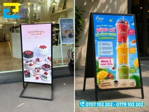Gia tăng trọng lượng chân đế standee bằng túi cát hoặc bơm nước đầy vào đế nhựa để standee ngoài trời chịu được gió lớn