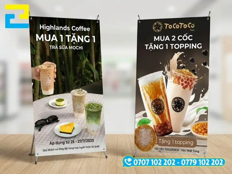 Thiết kế standee là quy trình sắp xếp bố cục đồ họa gồm logo, thông điệp quảng cáo và thông tin cho standee