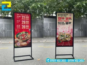 Thiết kế standee khung sắt ngoài trời kết hợp tấm formex bồi PP ngoài trời, chống chịu tốt trước gió