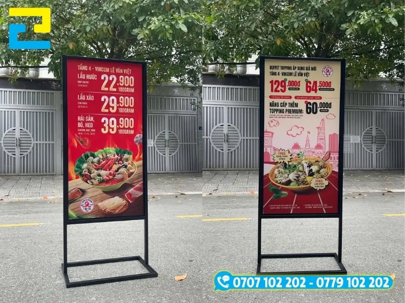 Thiết kế standee khung sắt ngoài trời kết hợp tấm formex bồi PP ngoài trời, chống chịu tốt trước gió