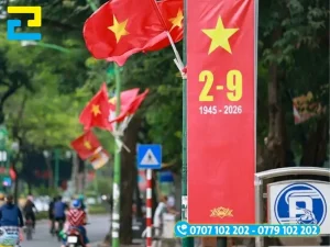 Bố cục màu đỏ vàng kết hợp trên băng rôn 2/9